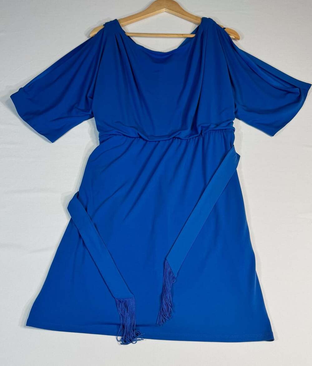 Jessica Simpson Cobalt Blue Cold Shoulder Dress with Fringe Belt